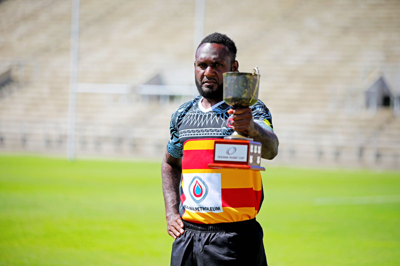William Kalai with Oceania Cup trophy. - A. Molen.