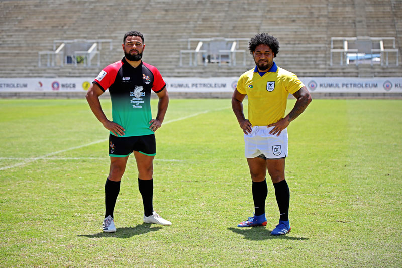 Vanuatu and Solomon Islands rugby captains in Oceania Cup game. - A. Molen.